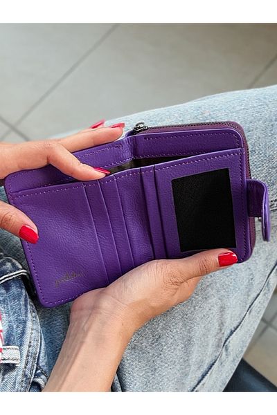 yedideri Purple Zippered Real Leather Small Women's Wallet