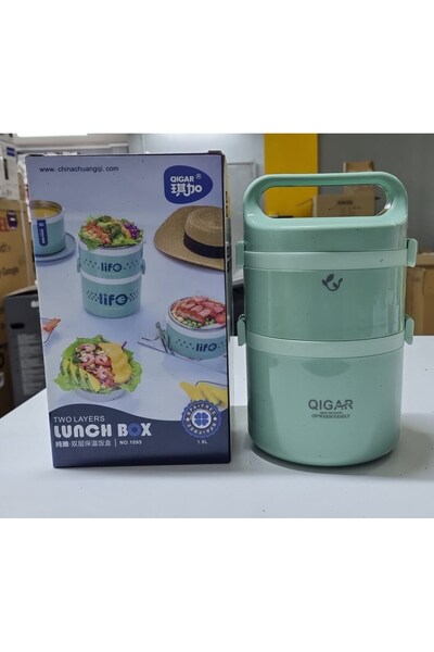 Tantitoni İki Katlı Çelik Yuvarlak Yemek Taşıma Kabı, Sefer Tası, Yemek Termosu 1.9lt Yeşil