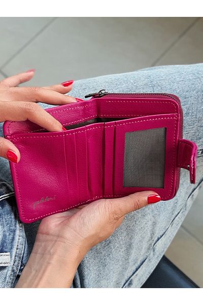 yedideri Fuchsia Real Leather Small Women's Wallet - Zippered