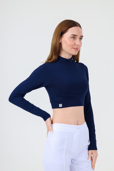 Viridi Medical Fashion Fisherman Collar Crop Body Navy Blue
