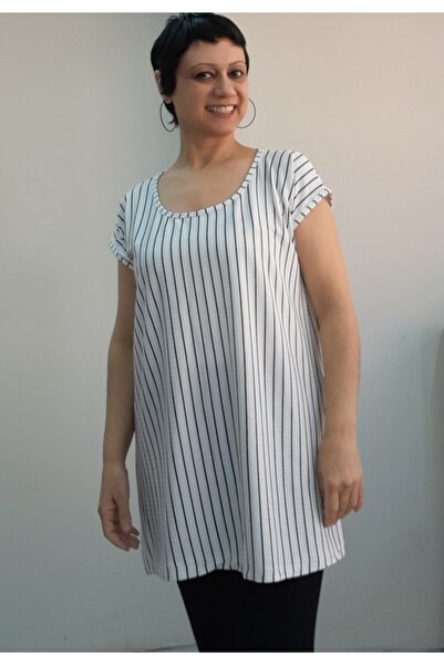 Mertcan Butik Coming Low Sleeve Combed Cotton Viscose T-Shirt with White Black Stripes Whole Size