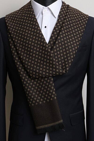 Esgue Kaşkol din viscoză cu model dublu faţă, maro-galben