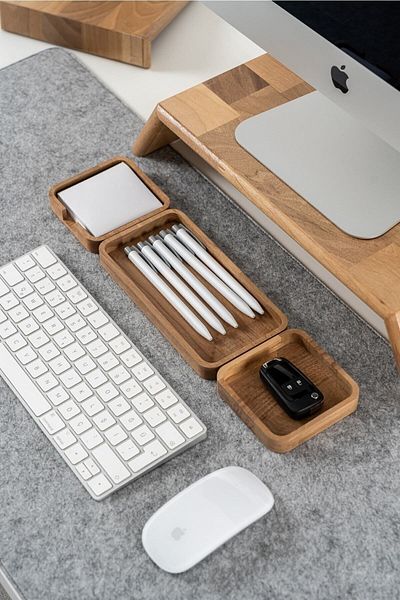 Woodsuppco Set of 3 Desktop Wooden Organizer - Pen Holder Organizer, Note Holder, Office Organizer - Walnut