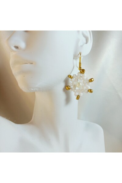 Crystal Atelier Pearl Detailed Sand Beads Miyuki New Snowflake Earrings