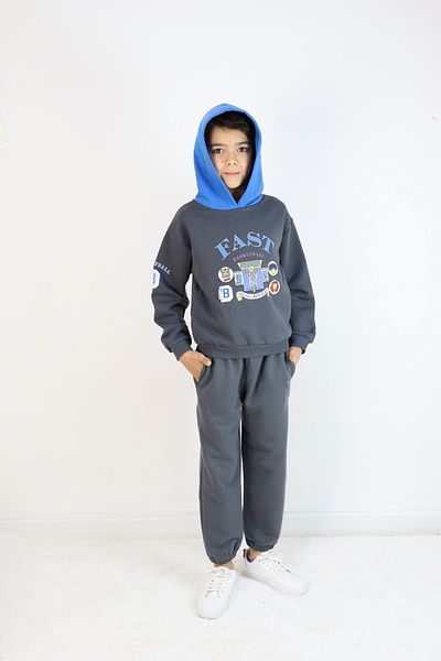 Pijamella Boy's 2-Piece Set Oversize Hooded Sweatshirt-Waist Elastic Bottom Tracksuit Set