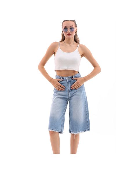 DENİKK Yudoowear Unisex τζιν σορτς - Ice Blue, Κόψιμο Βερμούδας
