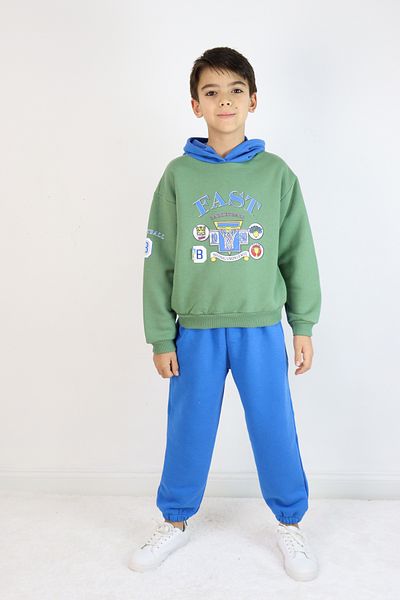 Pijamella Boy's 2-Piece Set Oversize Hooded Sweatshirt-Waist Elastic Bottom Tracksuit Set