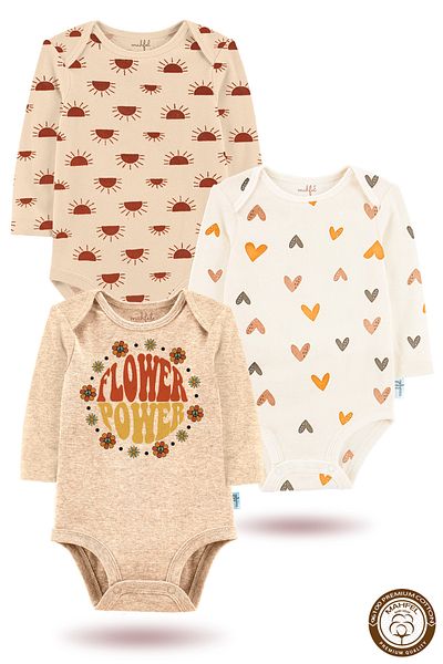 MAHFEL 100% Cotton 3-Piece Organic Printed Snap Fastener Baby Bodysuit