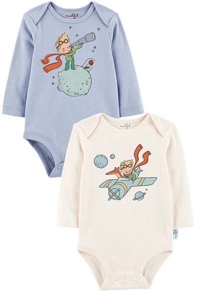 MAHFEL 2-Piece 100% Cotton Organic Printed Snap Fastener Baby Bodysuit
