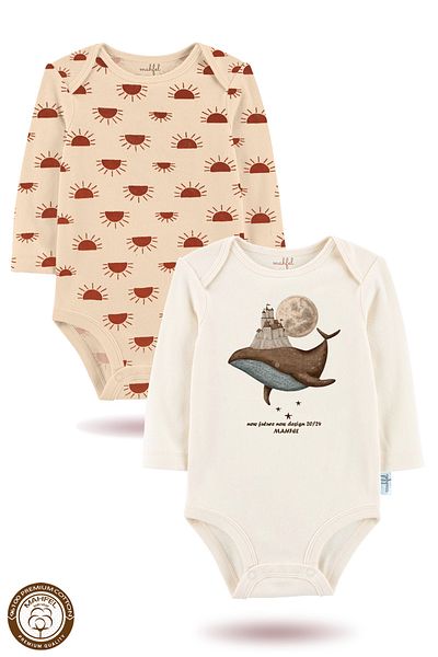 MAHFEL 2-Piece 100% Cotton Organic Printed Snap Fastener Baby Bodysuit