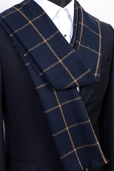 Esgue Yellow-Navy Plaid Pattern Viscose Cashew