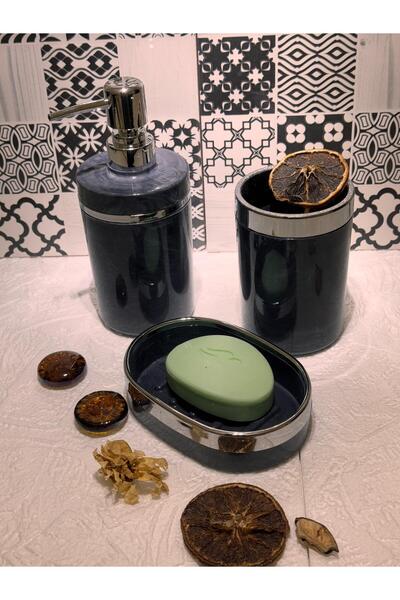 GLORİNDA HOME LÜKS GRİ GÜMÜŞ DETAYLI 3'LÜ BANYO SETİ