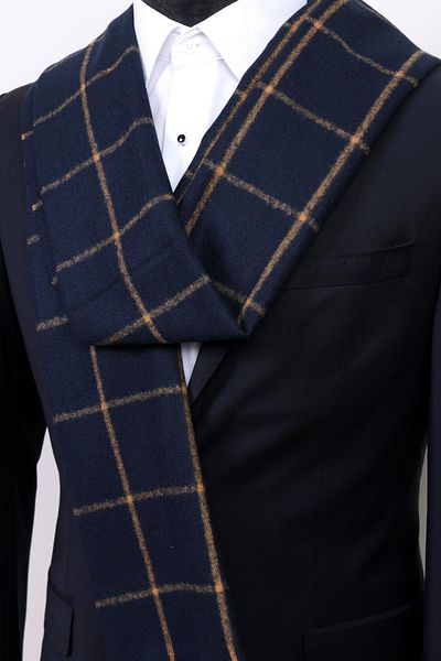 Esgue Yellow-Navy Plaid Pattern Viscose Cashew