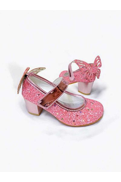 PATİK BEBE Girl's Pink Color Heeled Butterfly Stylish Evening Shoes