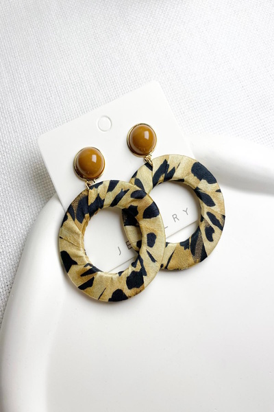 DEMOKAN Women's Earrings Special Series Imported Brown Stone Detail Ring Dangle Model Earrings