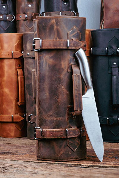 saraci leather craft Deri Şef Bıçak Çantası, Şef Bıçak Seti Çantası , Aşçı Ça...