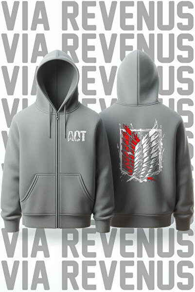 Vordevia Cardigan unisex cu glugă cu fermoar, cu imprimeu în față și în spate Attack on Titan