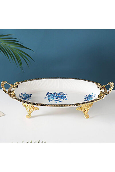 Pink&More Muba Consept Metal Ayaklı Çiçek Desen Gold Sunumluk 34x18 Cm