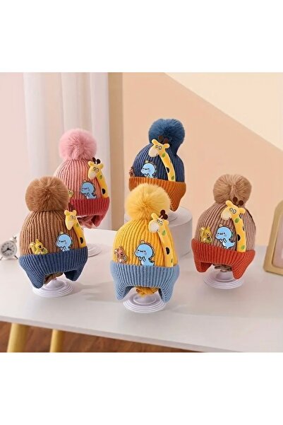 Accessories Vanilla Avenue Unisex Karikatür Desenli Örgü Kapalı Kulaklıklı Esnek Çocuk Beresi