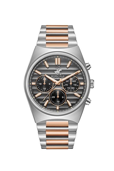Beverly Hills Polo Club BEVERLY HILLS POLO CLUB BP3744X.360 Men Multi Function Display Watch & Metal Strap Silver/Rose Gold