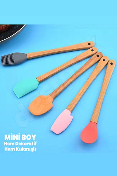 Destpak Set of 5 Mini Bamboo Spatulas - Egg Brush - Bamboo Handle - Baby Compatible