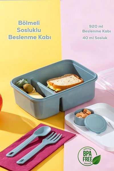 HOBBY LİFE Nutrition Bowl - with Self-Sauce Bowl Compartment and Fork Spoon