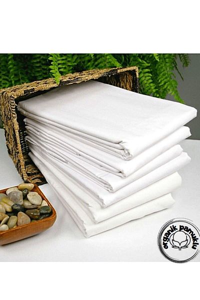 mihriban White Ranforce Cotton Double Bed Sheet - 220X240Cm (6Pcs)