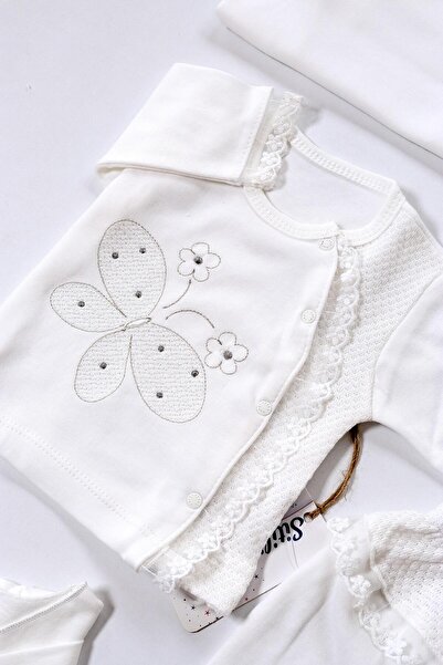 Sitilin Baby Girl Ecru Butterfly Scalloped 100% Cotton 10-Piece Hospital Discharge Set Stl6512