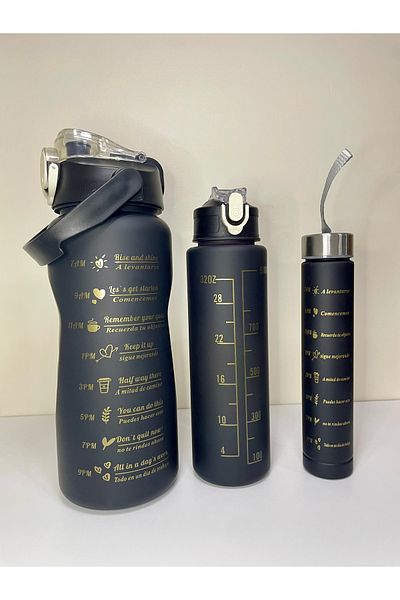 HACIOGLU STORE Set of 3 Bpa Free Motivational Water Bottles