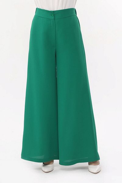 sehatex Green Women's Trousers Crepe Fabric Elastic Waist Comfortable Cut