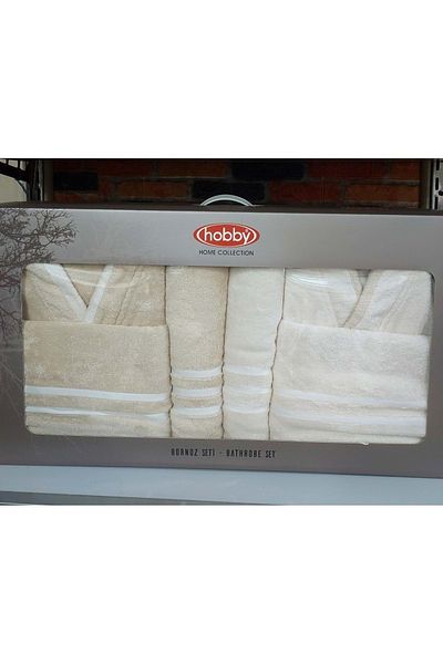 Hobby Sude 60% Bamboo 40% Cotton Οικογενειακό Σετ Μπουρνούζι-Κρεμ Μπεζ