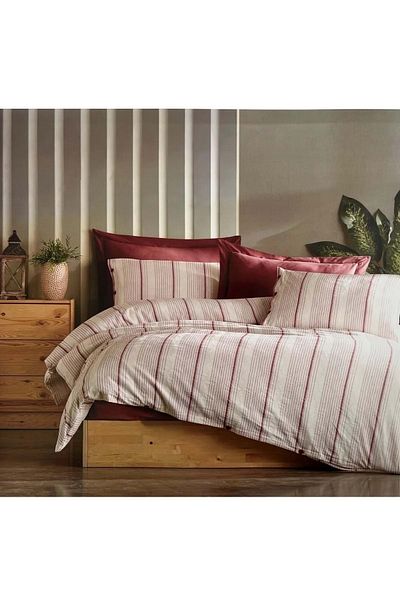 Şaheser 100% Organic Cotton Natural Double Duvet Cover Set-Avva Burgundy