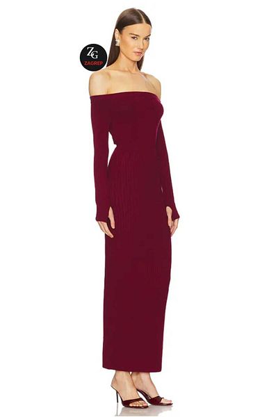 Zagrep Burgundy Strapless Silk Maxi Dress with Finger Snap, Side Hidden Zip and Lining