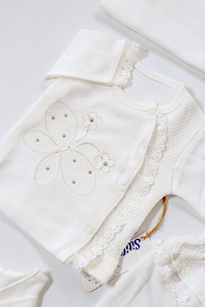 Sitilin Baby Girl Ecru Butterfly Scalloped 100% Cotton 10-Piece Hospital Discharge Set Stl6512