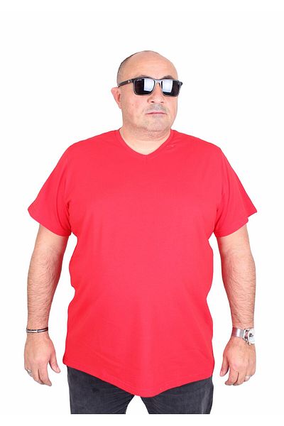 MocGrande Plus Size Lycra Men's V-Neck T-Shirt - Red 11170