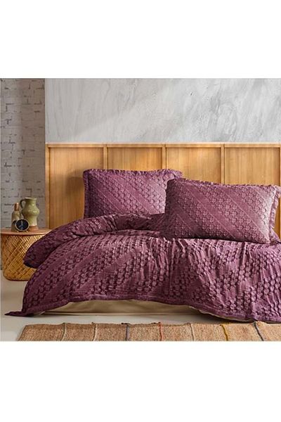 Şaheser Enza Jacquard 100% Cotton Double Bed Set - Plum