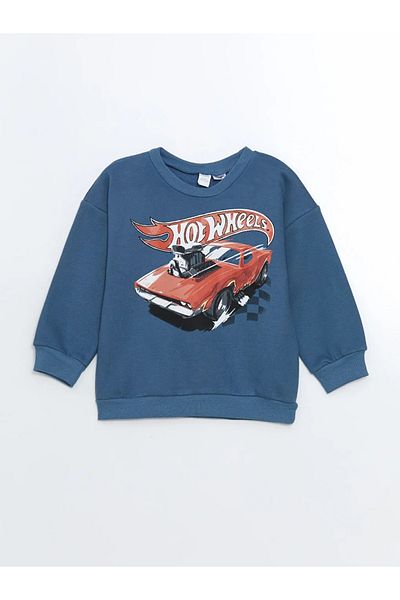 LC Waikiki Lcw Kids Hot Wheels Printed 2-Piece Boys Sweatshirt and Sweatpants Set - Blue