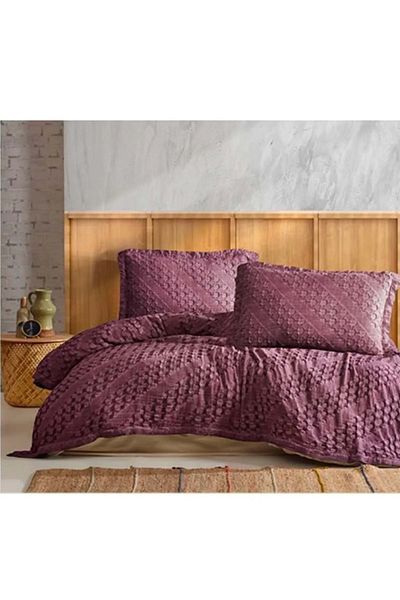 Şaheser Enza Jacquard 100% Cotton Double Bed Set - Plum