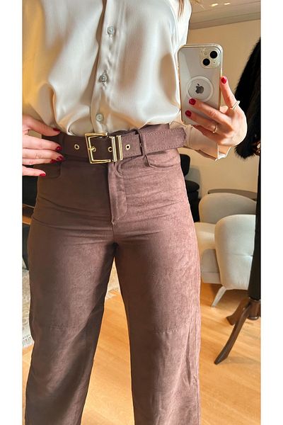 Fidan Suede Women's Trousers - Belted Model