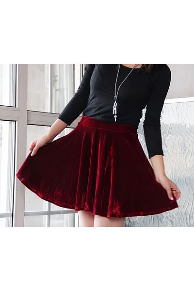 HSNLİFE Fusta mini din catifea burgundy Kiloş pentru femei