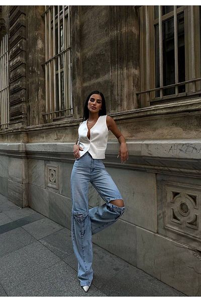 Diviny Knee Splice Detail Ice Blue Palazzo Jean