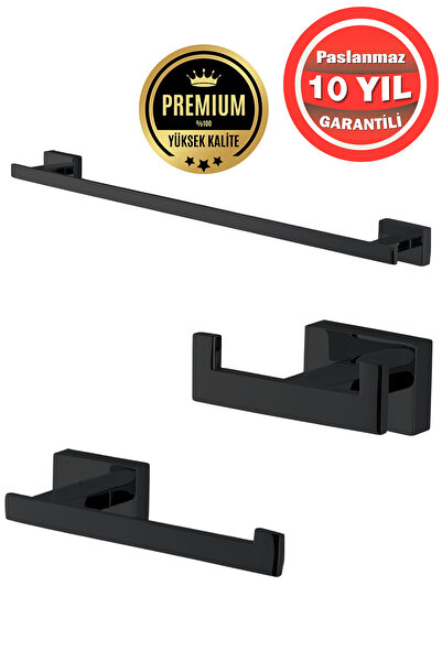 ÇELİK BANYO Paslanmaz Pirinç Mat Siyah Banyo Aksesuar 3'Lü Set Kenzo Havluluk...