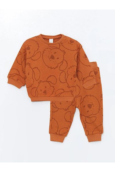 LC Waikiki Lcw Baby - Orange Baby Boy Sweatshirt and Sweatpants Set of 2, Crew Neck, Long Sleeve, Printed