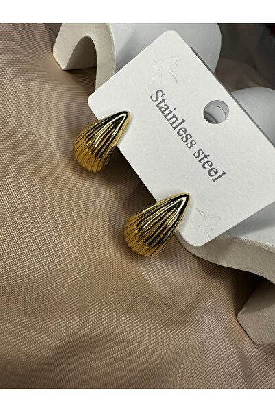 Çelik Çizgili Damla Çelik Küpe