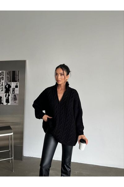 Butik Pearl Wears Knit Pattern Half Zip Knitwear Sweater