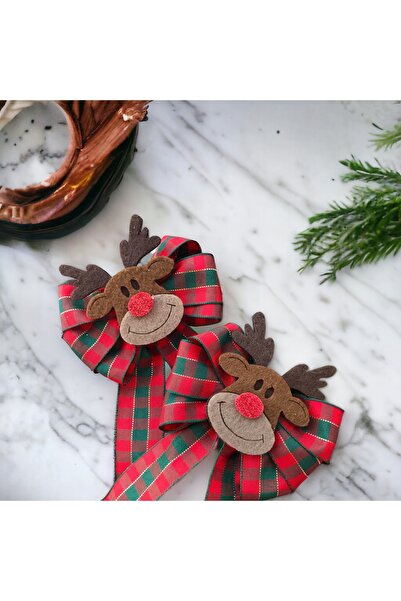 By G Tasarım Yılbaşı Temalı Geyikli Fiyonklu Çift Toka