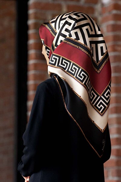 Vissona 100% mătase twill cu modele labirint și geometrice, culoare negru - v...