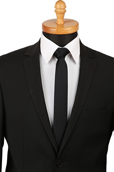 REMA STİL Ünisex Siyah Düz Saten Ince Kravat