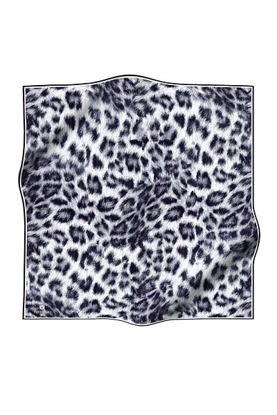 Vissona وشاح أبيض أسود بطبعة جلد الفهد - 100% Twill، 90x90، مخيط يدويًا
