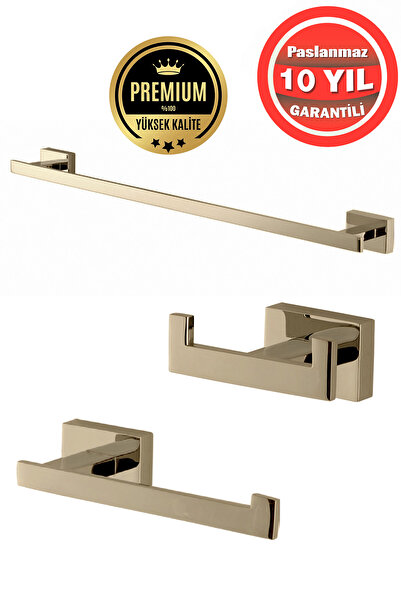 ÇELİK BANYO Paslanmaz Pirinç Banyo Aksesuar 3'Lü Set Kenzo Havluluk Tuvalet K...